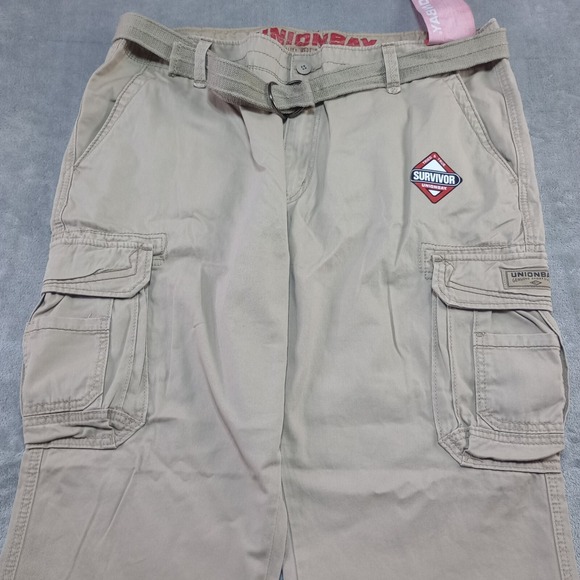 Union Bay Cargo‎ Pants B&T Survivor Straight Leg Belted 44 x 30 Beige NEW Cotton - Picture 2 of 16